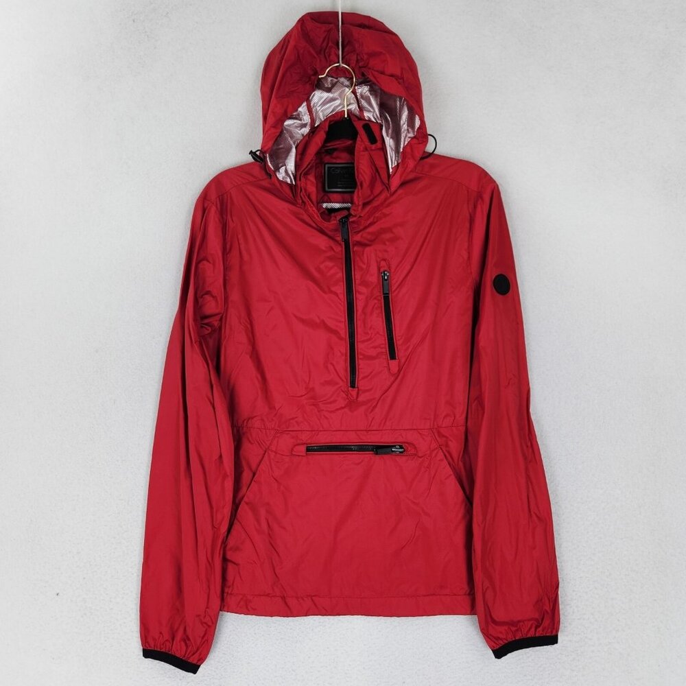 Calvin Klein Jacket Men XS Red Wind Sleeker Anorak Half Zip Hooded Windbreaker